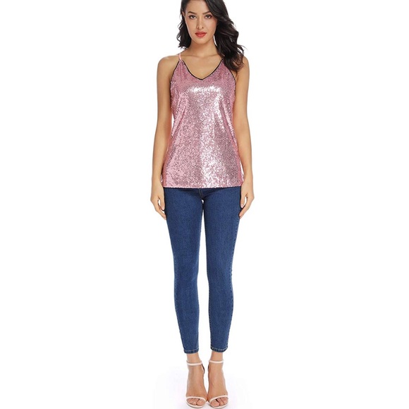 Tops - Pink Sequin Tank Top